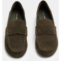 Per Una Suede Contrast Stitch Flat Loafers Olive