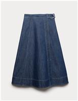 M&S Denim Belted Midi Circle Skirt Denim