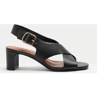 M&S Leather Crossover Block Heel Sandals Black