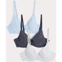 M&S 3 Pack Cotton Rich Wired Full Cup Bras (A-E) Grey Mix