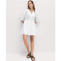 M&S Pure Cotton Embroidered V-Neck Mini Waisted Dress White