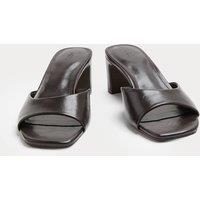 M&S Block Heel Peep Toe Mules Brown