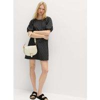 M&S Pure Cotton Printed Mini Relaxed Smock Dress Black Mix