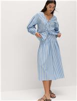 Pure Cotton Striped Midi Drop Waist Skirt