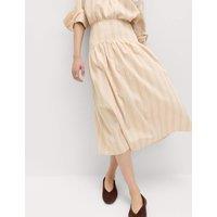 M&S Striped Midaxi Circle Skirt With Cotton Natural Mix