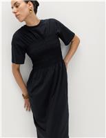 Cotton Rich Shirred Midi T-Shirt Dress