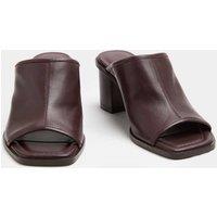 M&S Leather Block Heel Peep Toe Mules Burgundy