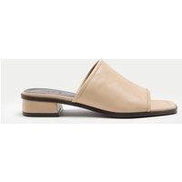 M&S Leather Block Heel Peep Toe Mules Cream