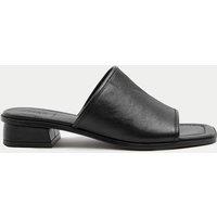 M&S Leather Block Heel Peep Toe Mules Black