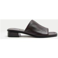 M&S Leather Block Heel Peep Toe Mules Brown