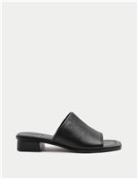 Leather Block Heel Peep Toe Mules