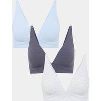 M&S 3 Pack Cotton Rich Non Wired Plunge Bras A-E Grey Mix