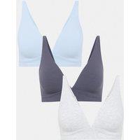 M&S 3 Pack Cotton Rich Non Wired Plunge Bras (A-E) Grey Mix