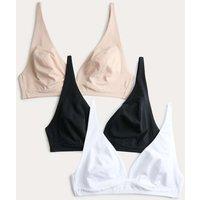 M&S 3 Pack Cotton Rich Non Wired Plunge Bras (A-E) Black Mix
