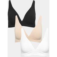 M&S 3 Pack Cotton Rich Non Wired Plunge Bras (A-E) Black Mix