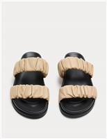 M&S Ruched Leather Mule Footbed Sandals Black