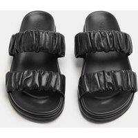 M&S Ruched Leather Mule Footbed Sandals Black