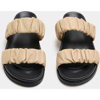 M&S Ruched Leather Mule Footbed Sandals Cream