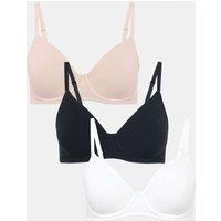 M&S 3 Pack Cotton Rich Wired Full Cup Bras A-E Black Mix