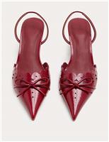 Patent Bow Cut Out Kitten Heel Pointed Slingback Shoes