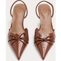 M&S Patent Bow Cut Out Kitten Heel Pointed Slingback Shoes Tan