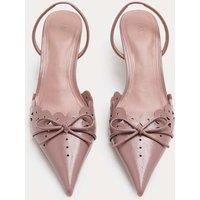 M&S Patent Bow Cut Out Kitten Heel Pointed Slingback Shoes Blush Pink