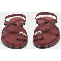 M&S Suede Strappy Flat Toe Loop Sandals Burgundy