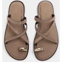 M&S Suede Strappy Flat Toe Loop Sandals Taupe