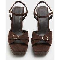 M&S Suede Buckle Ankle Strap Wedge Sandals Chocolate
