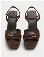 Suede Buckle Ankle Strap Wedge Sandals