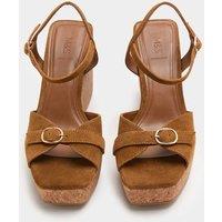 M&S Suede Buckle Ankle Strap Wedge Sandals Tan