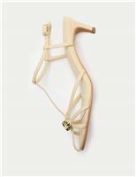 Gold Trim Strappy Kitten Heel Sandals