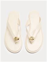 M&S Trim Detail Flat Toe Post Sandals Black