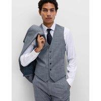 M&S Regular Fit Check Waistcoat Mid Blue