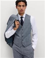 M&S Regular Fit Check Waistcoat Mid Blue