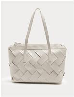Faux Leather Woven Shoulder Bag