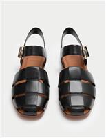 M&S Leather Buckle Flat Fisherman Sandals Black