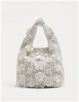 M&S Beaded Floral Grab Bag White Mix