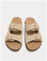 Suede Double Buckle Footbed Mules