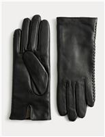 JAEGER Leather Stitch Detail Cashmere Lined Gloves Black
