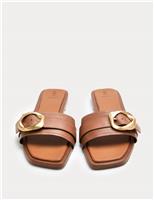 M&S Leather Trim Flat Mule Sandals Tan