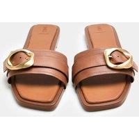 M&S Leather Trim Flat Mule Sandals Tan