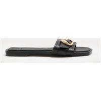 M&S Leather Trim Flat Mule Sandals Black