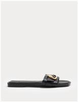 Leather Trim Flat Mule Sandals