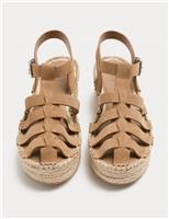 M&S Suede Buckle Flatform Fisherman Espadrilles Tan