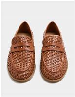 M&S Leather Woven Flat Loafers Black