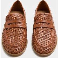 M&S Leather Woven Flat Loafers Tan