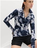 Goodmove Ultraheat Printed Half Zip Running Top Navy Mix