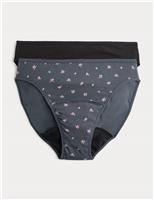 M&S 2 Pack Cotton Rich Period High Leg Knickers Carbon
