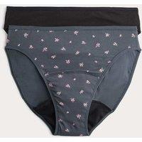 M&S 2 Pack Cotton Rich Period High Leg Knickers Carbon